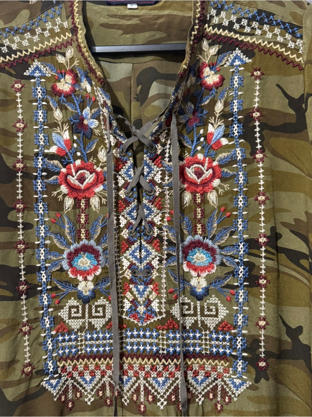 Johnny Was Workshop Ronnie Camo Embroidered Tunic Dress Floral Boho Large - Picture 3 of 8